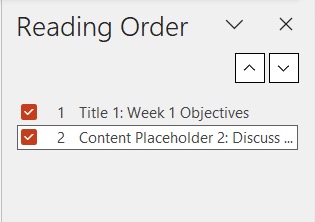 Use the up and down arrows to reorder objects