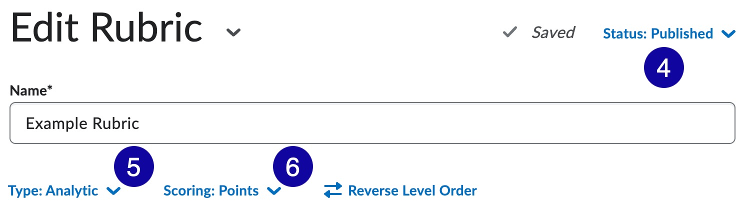 Status, type, and scoring shown under Edit Rubric.