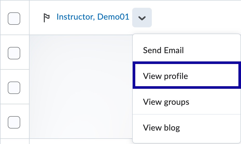 Screenshot indicating View Profile selected