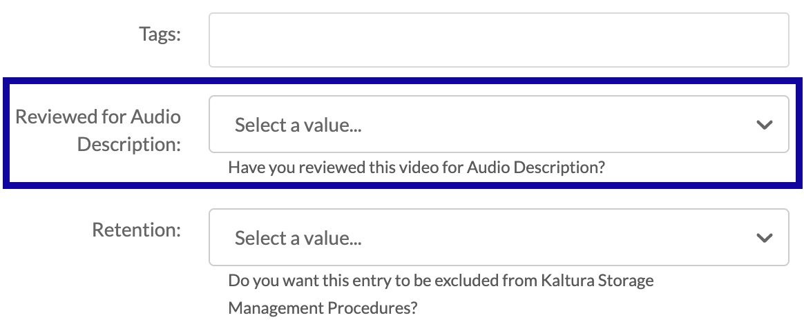 From the Reviewed for Audio Description dropdown menu, select Yes.