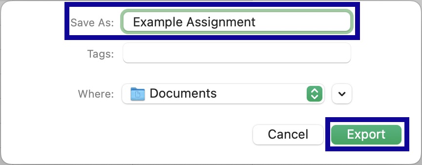 Save As menu in Apple Pages.
