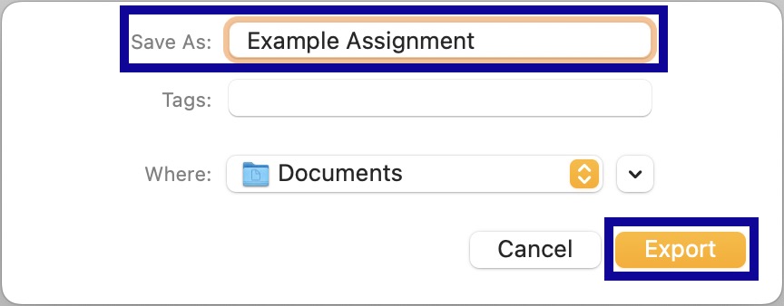Save As menu in Apple Pages.
