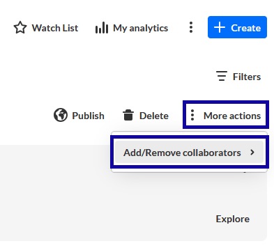 More actions and add/edit collaborators highlighted