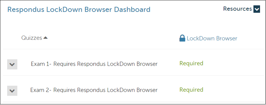Look for "Required" to verify that the Lockdown Browser settings are activated and working.