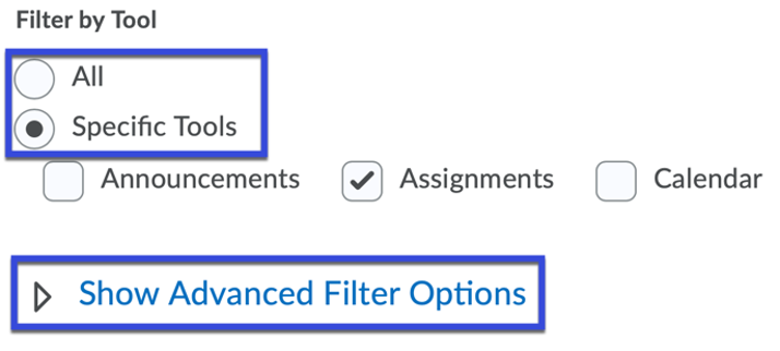 Use Filter Options and Show Advanced Filter Options to narrow your search.