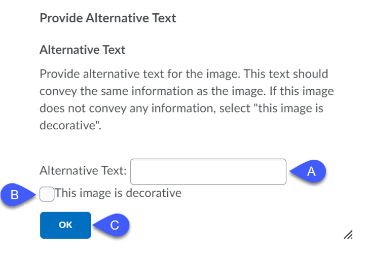 Provide Alternative Text popup.