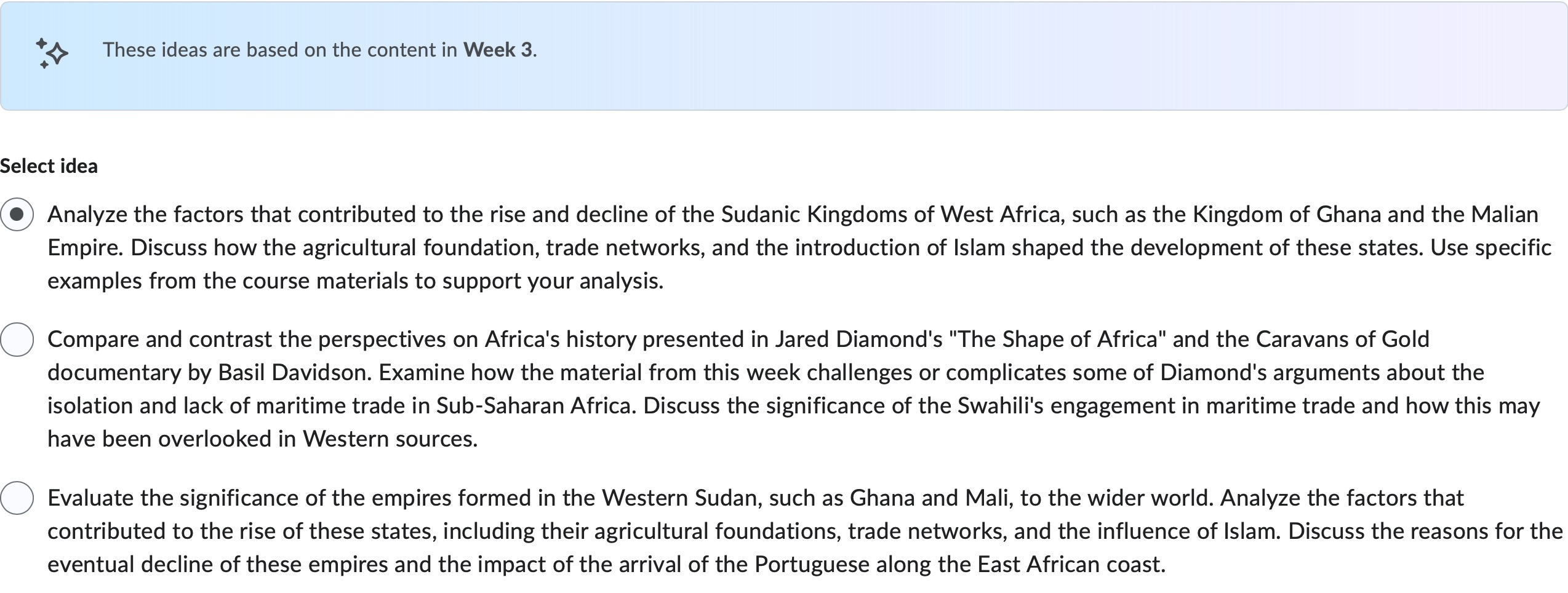 Assignment ideas generated by lump