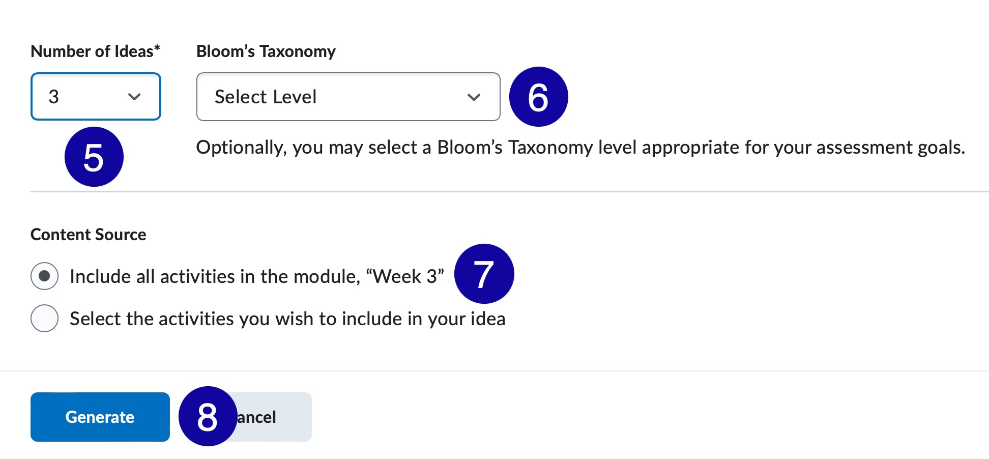 A list of discussion selections numbered
