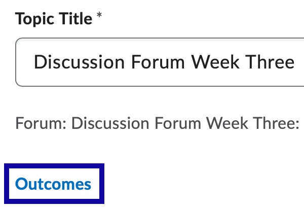 Outcomes link with the Assignment setup screen