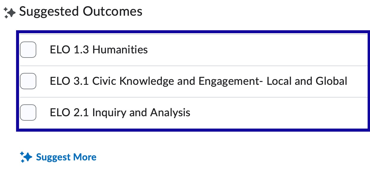 Suggested learning outcomes recommended by Lumi