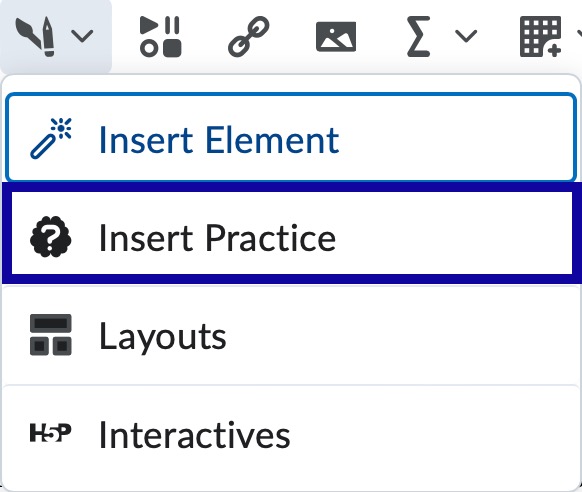 Select Insert Practice from the Authoring Tools menu