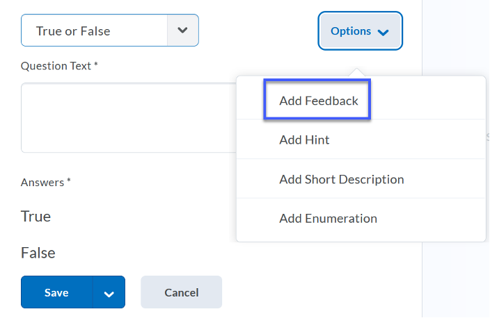 Options dropdown with add feedback selected