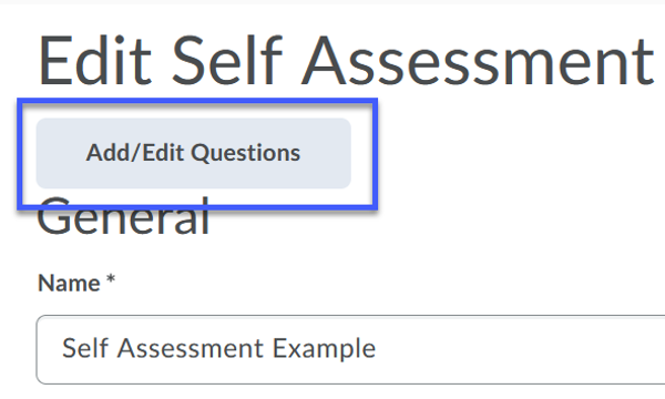 Edit self assessment with add/edit questions button