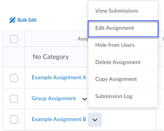 Edit Assignment selected on navigation drop-down menu.