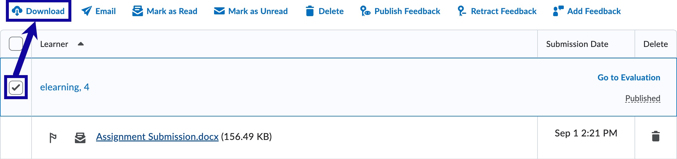Select Download above the Assignment table.