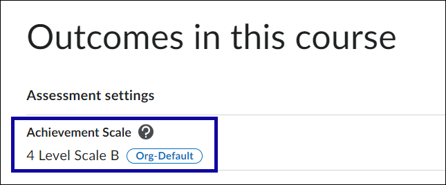 Outcomes in this course with achievement scale hightlighted