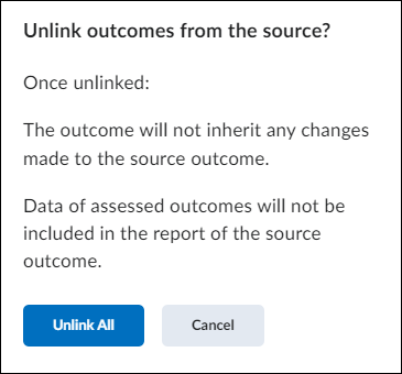 Unlink outcomes from the source popup