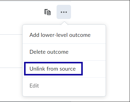 Unlink from source highlighted in dropdown