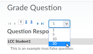 Screenshot of Grade Question dialogue box, showing you can change number of users viewed per page.