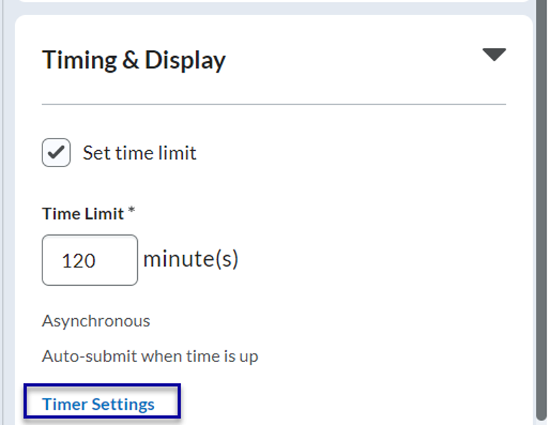 Quiz timer settings example