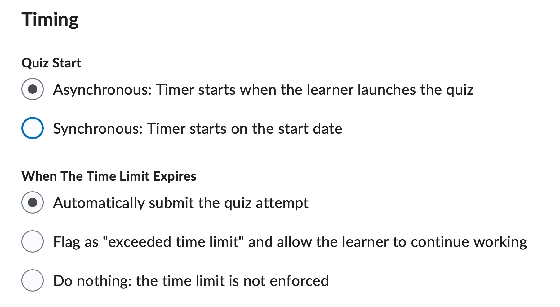 Quiz Timing Start and Expiration options