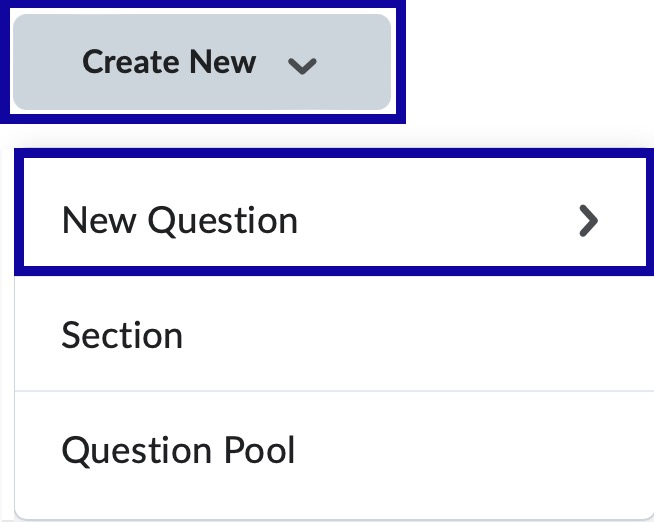 The Create New menu opened to show the New Question menu