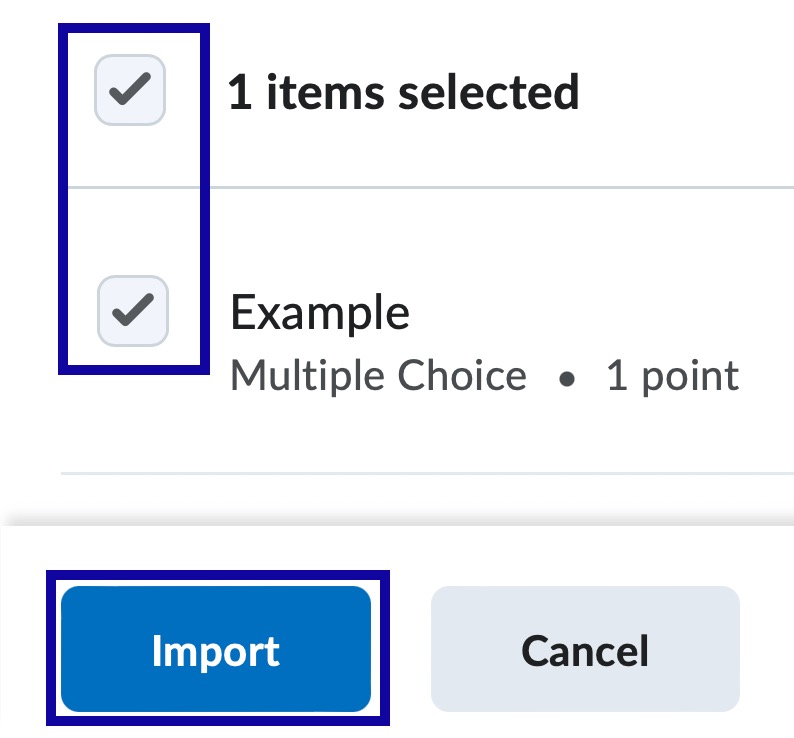 Selecting questions for import