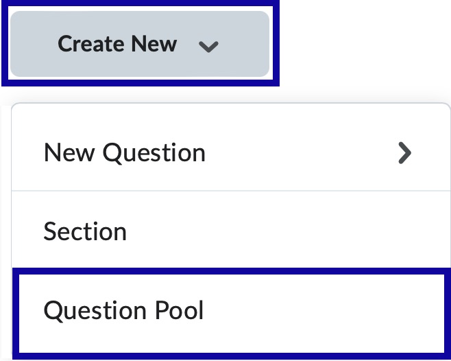 The Question Pool option under the Create New menu