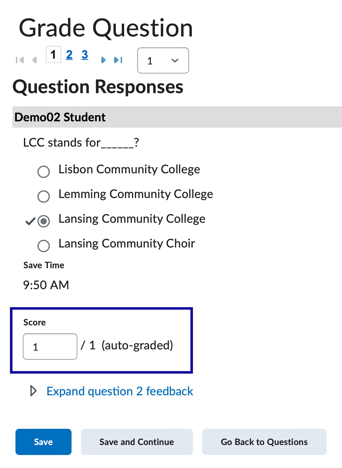 Entering a score for a regraded question