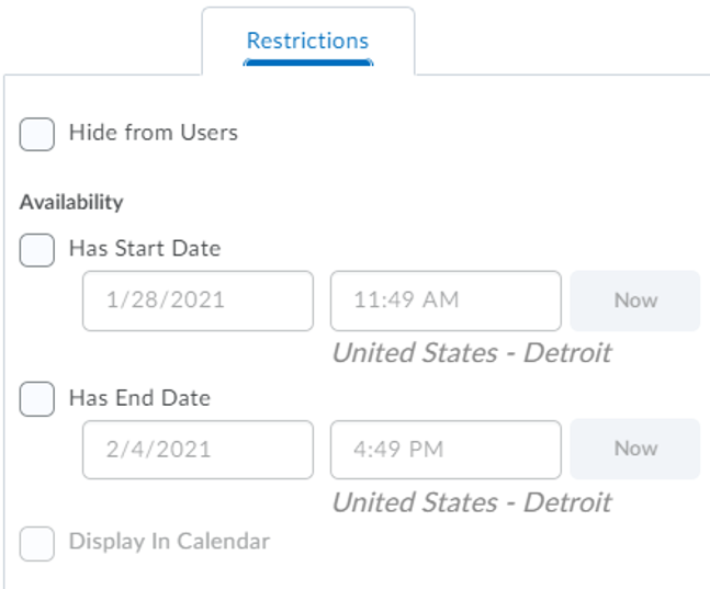 Restrictions tab with options