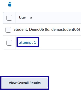 Attempt list with view overall results highlighted