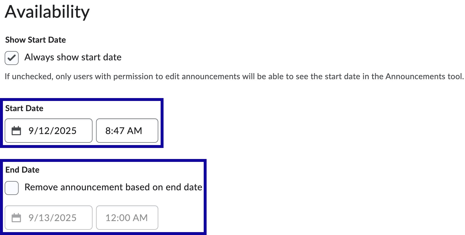 Select Start and End Dates and Times.