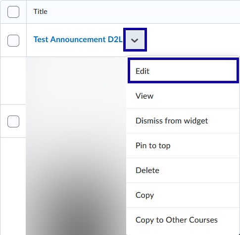 Annoucements drop-down menu example