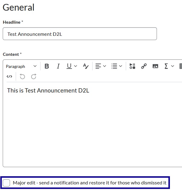 Location of the Major Edit checkbox.