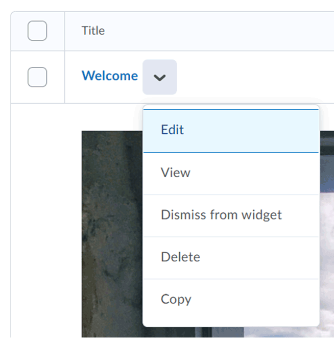 Annoucements drop-down menu example