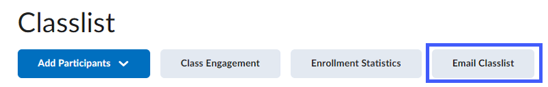 four buttons with "Email Classlist" highlighted