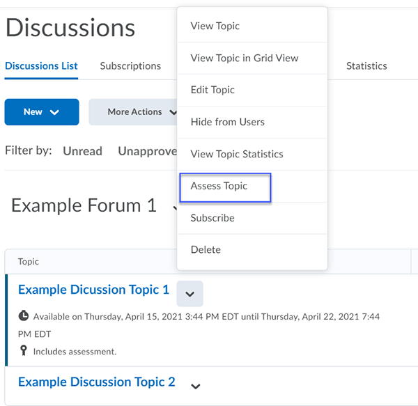 Assess Topic selected for the topic to be graded.