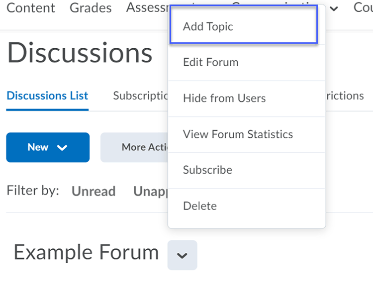 Add Topic selected from dropdown list