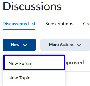 New Forum selected from list