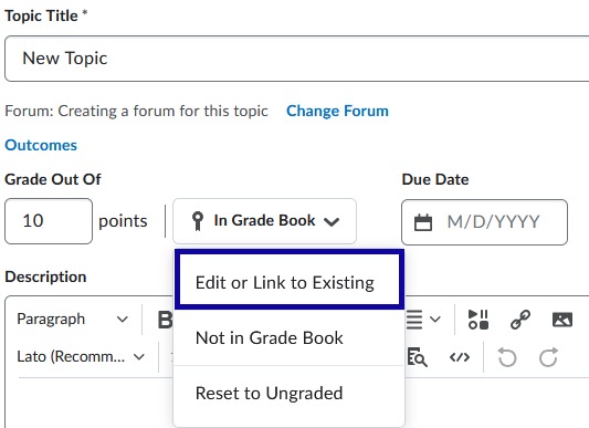 Edit or Link to Existing selected in dropdown list