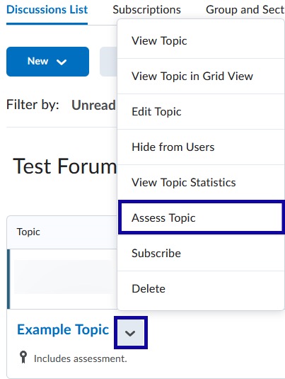 Assess Topic selected for the topic to be graded.