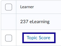 Topic Score selected for the student to be graded.