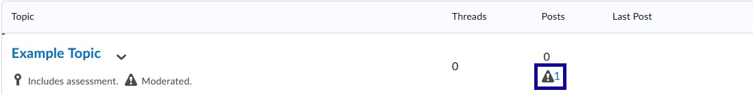 Alert triangle alerting an instructor to view and approve new posts.