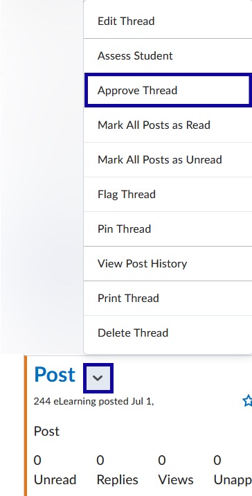 To approve a thread, select Approve Thread from the drop-down menu.