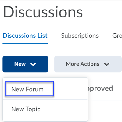 New Forum selected from list