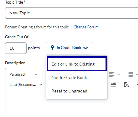 Edit or Link to Existing selected in dropdown list