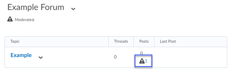 Alert triangle alerting an instructor to view and approve new posts.