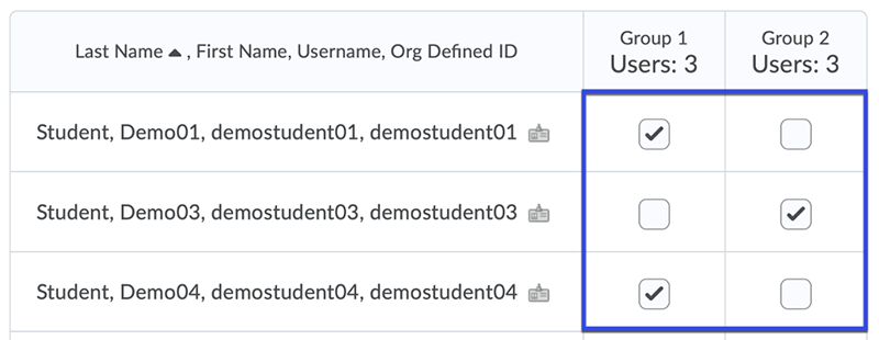 Select the checkbox for the groups in which to enroll users.