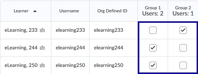 Select the checkbox for the groups in which to enroll users.