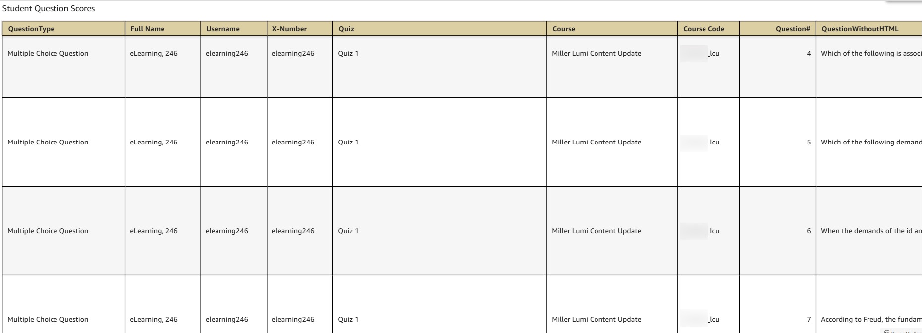 Student Question Scores Dashboard